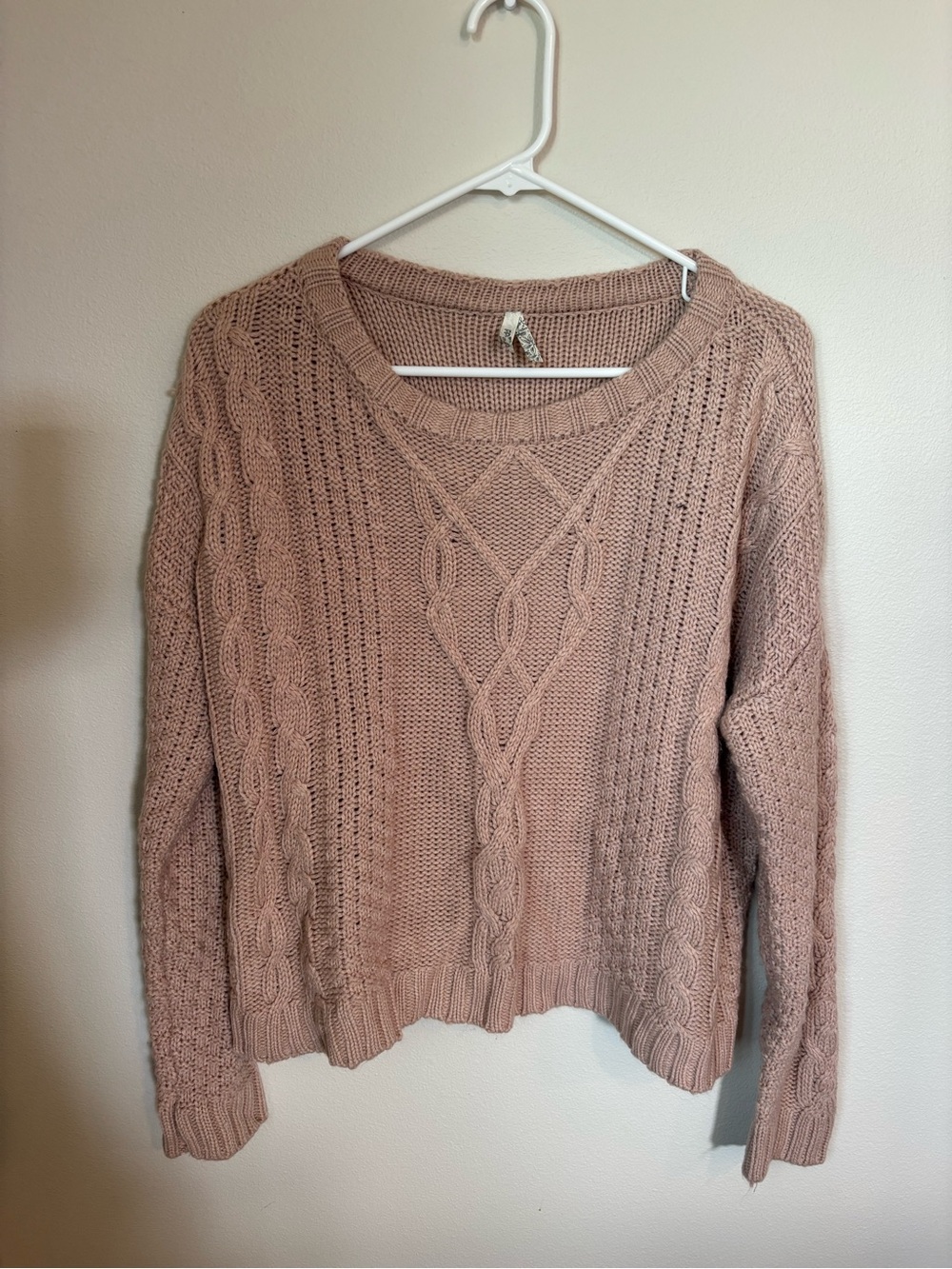 Mudd Dusty Rose Cable-Knit Crewneck Sweater